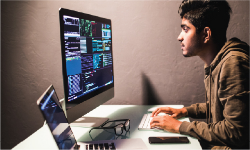 Student using laptop